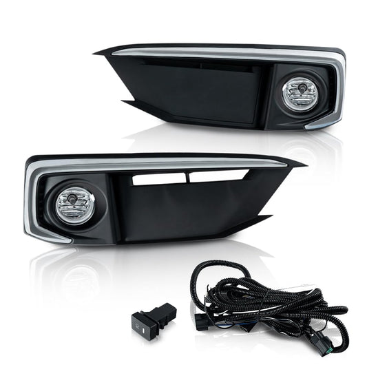 G-PLUS Front Bumper Fog Lights W/Switch Left & Right Side Compatible with Honda Civic 2-Door Coupe/ 4-Door Sedan 2019-2020 33950T5RA01, 33950TBAA01, 71185TBAK50, 71180TBAK50 Clear Lens
