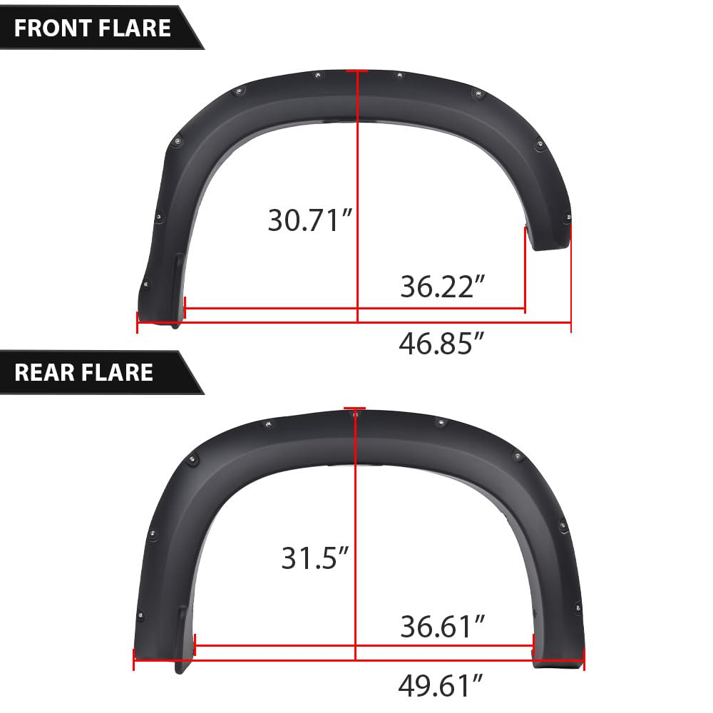 G-PLUS Fender Flares 4PCS Compatible with Chevy Silverado 1500 2019 2020 2021 (Not Fit GMC Sierra/ 2019 LD) Smooth Pocket Riveted Black