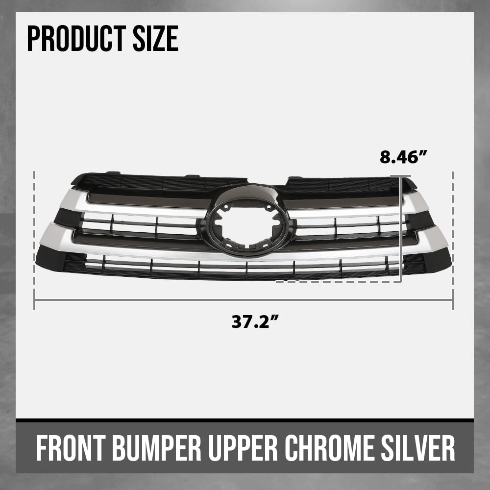 G-PLUS Front Bumper Upper Grille Compatible with Toyota Highlander 2017 2018 2019 531010E230 Chrome Black