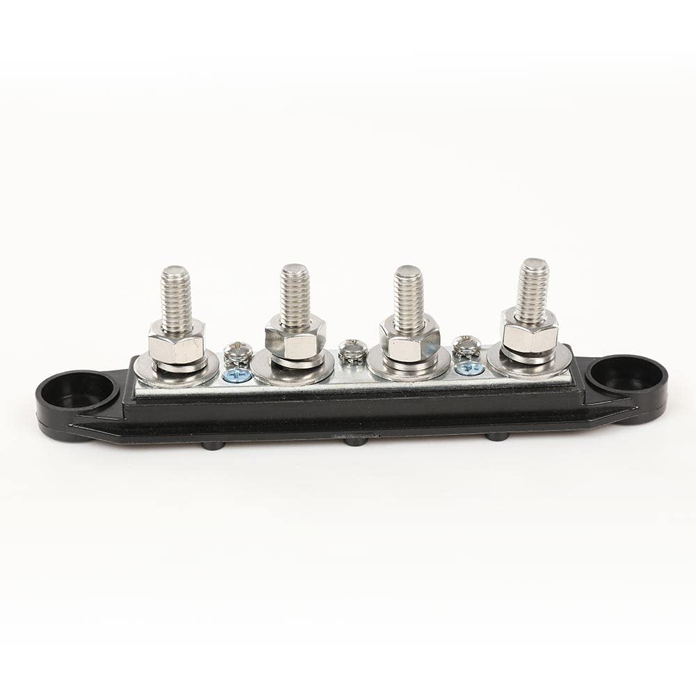 G-PLUS 4 Post Power Distribution Block Bus Bar with Cover, Busbar Power Battery Terminal Distribution Block 5/16" Posts 12V 250A, 4 Post Busbar Power Distribution Block Black