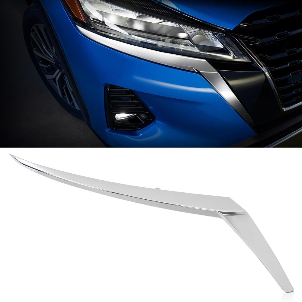 G-PLUS Front Right Side Bumper Cover Molding Chrome Trim 1pc Silver Compatible with Nissan Kicks 2021-2023 (For S And SV Models) NI1047111, 191275878071, 620745R00A