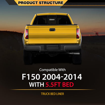 TPE Truck Mats, Compatible with Ford F150 2004-2014 with 5.5FT Bed, All Weather Full Cover Protection, Black Cargo Liner Interior Accessories