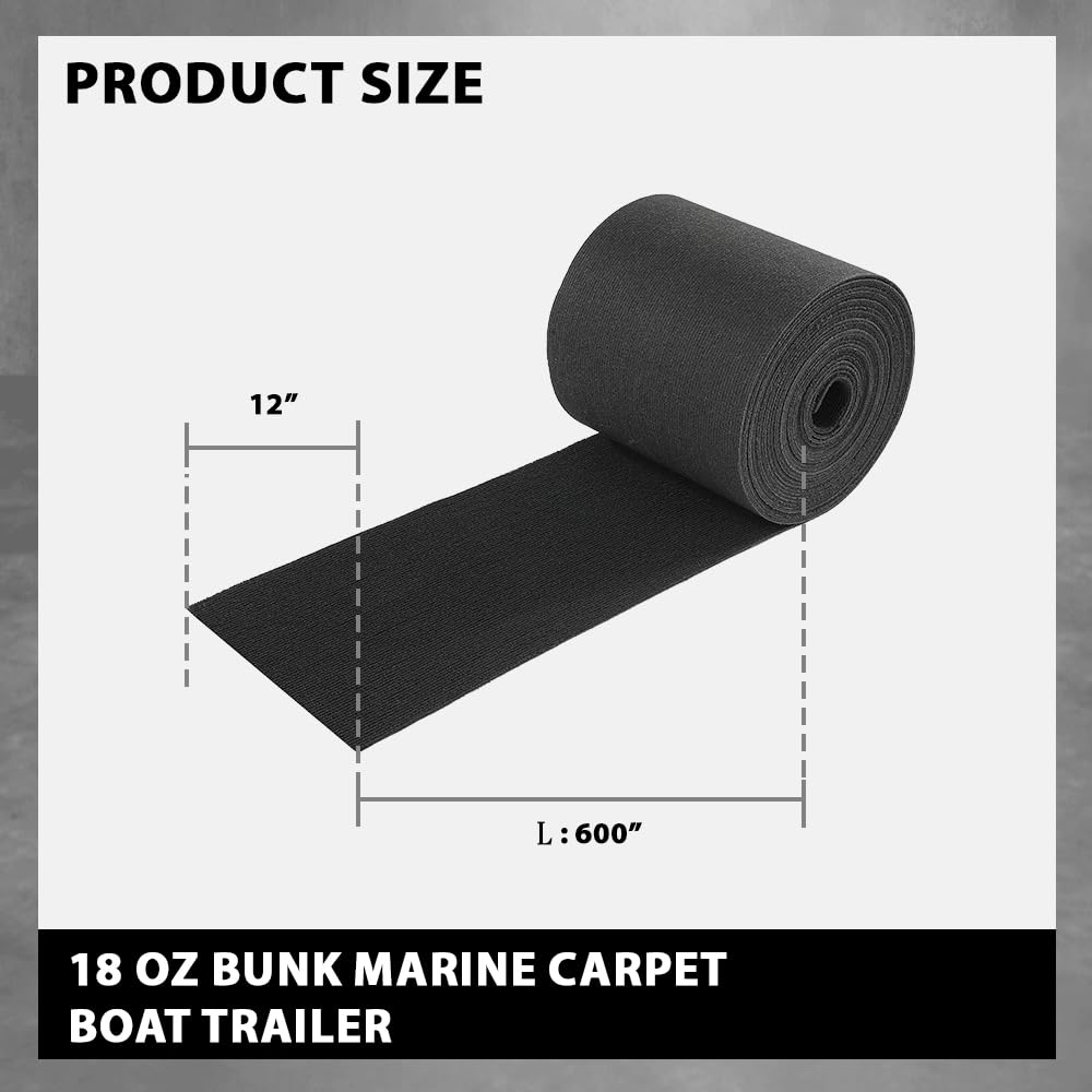 G-PLUS 12" x 50ft Boat Trailer Bunk Carpet, Outdoor Ribbed Marine Bunk Carpet Fit for Boat Trailer Runners Black