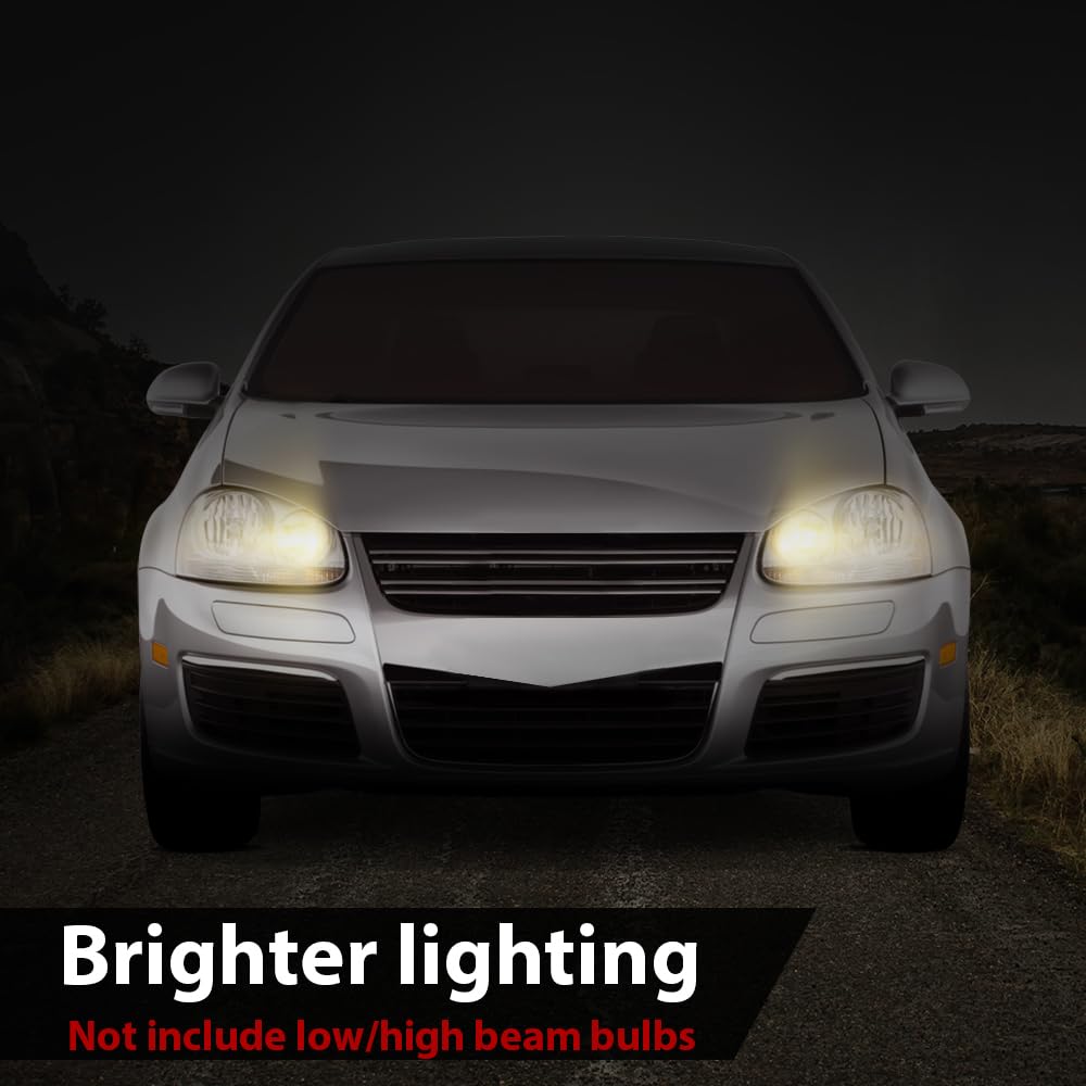 G-PLUS Headlights Assembly Set w/Bulbs Compatible with Volkswagen Jetta 2005-2010/ Fits Volkswagen Rabbit 2006-2009 Left and Right Clear Lens Chrome Housing Bumper Headlamps,faros delanteros