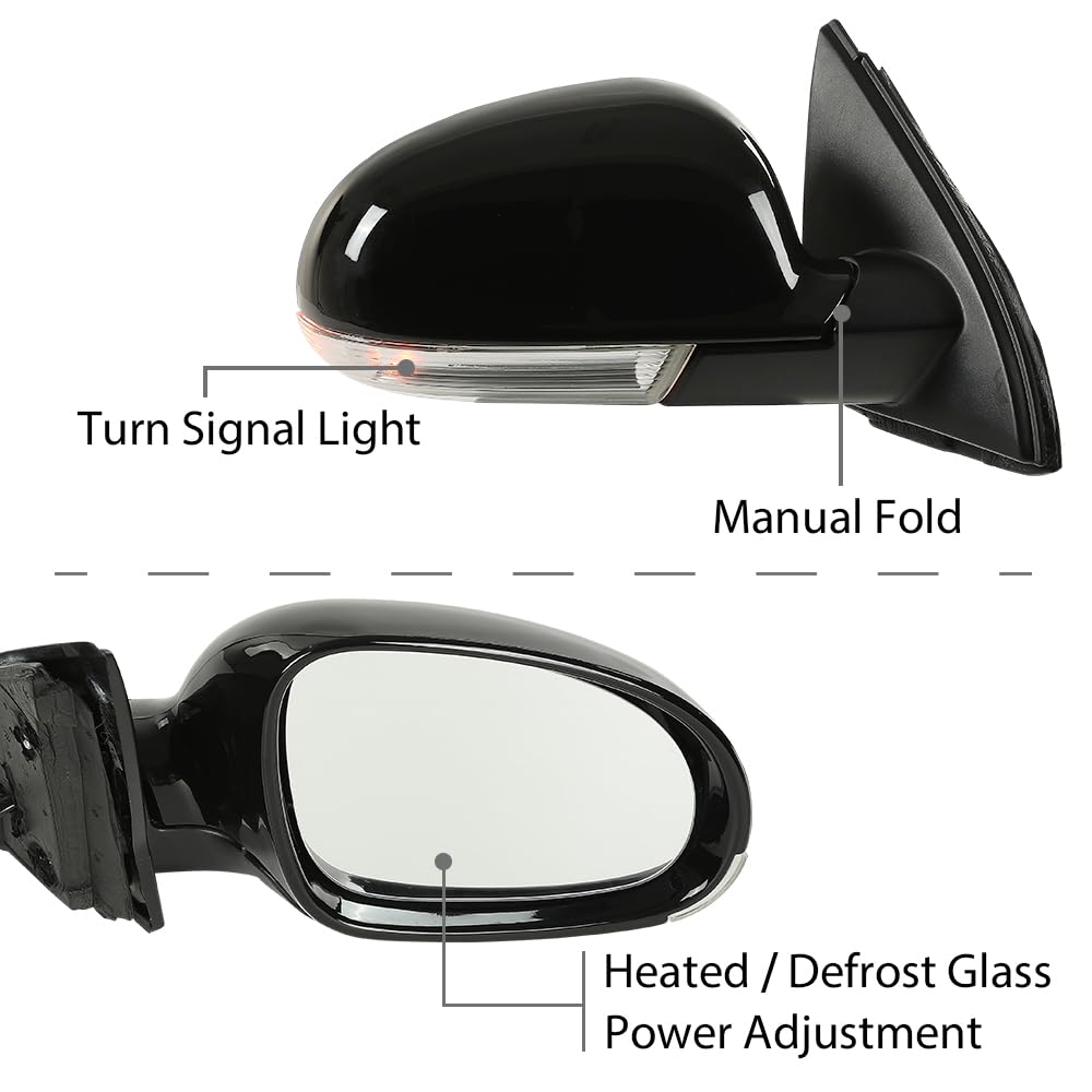 G-PLUS Mirror Power Heated Turn Signal Puddle Light Right Passenger Side Compatible with Volkswagen Jetta 2005-2010 VW1321123 1K1857508BH9B9