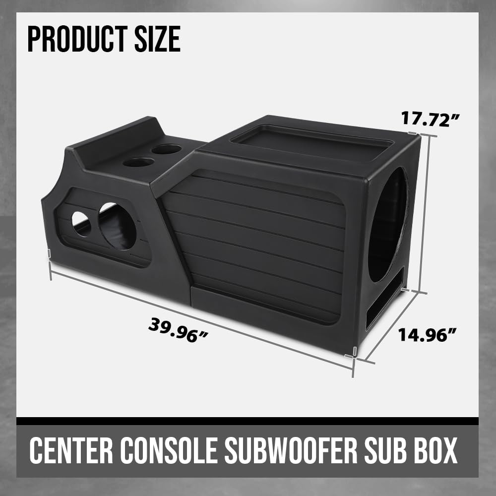 G-PLUS Center Console Subwoofer Sub Box Compatible with Chevy/GM Crew Cab 2007 2008 2009 2010 2011 2012 2013 Black
