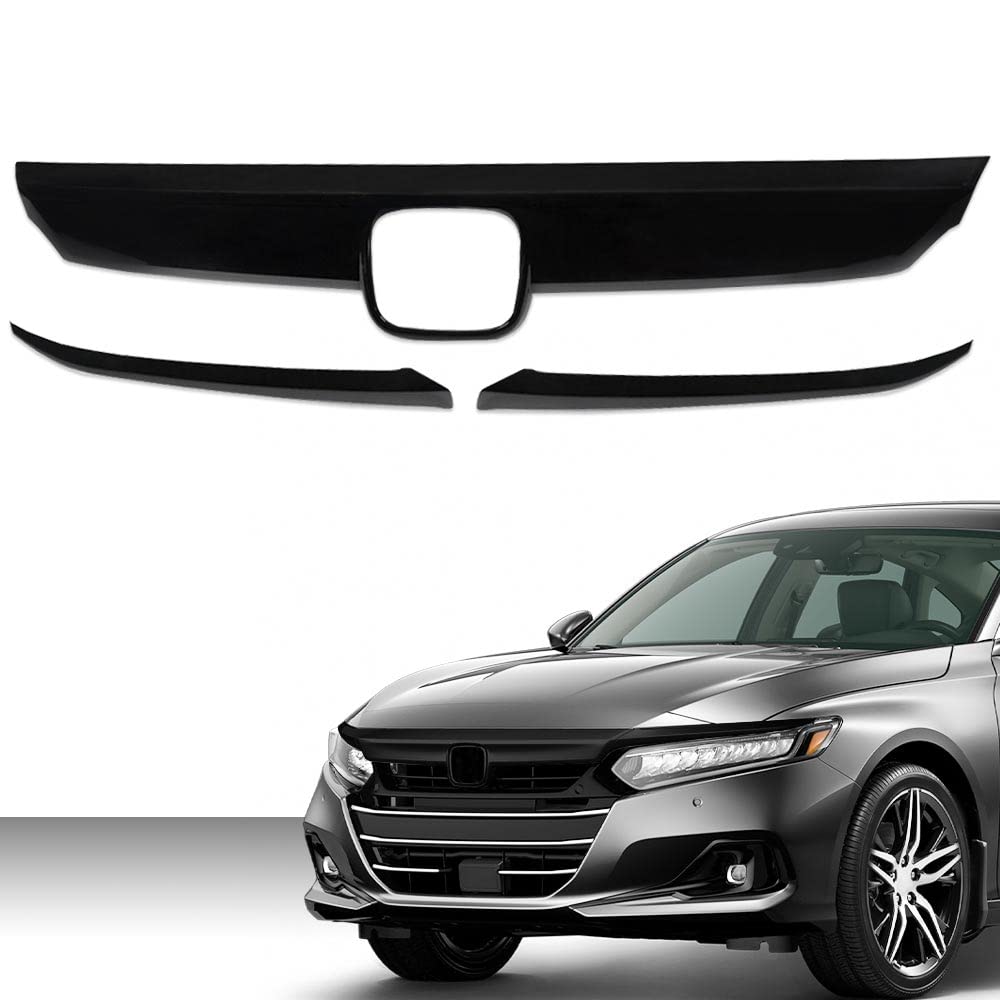 G-PLUS Front Lip Bumper Upper Grille Molding Trim + Eyelid Cover Compatible With Honda Accord 10th Gen Sedan 2018-2019 (Only Works With Regular Grill, Not For Optional Sport Style)