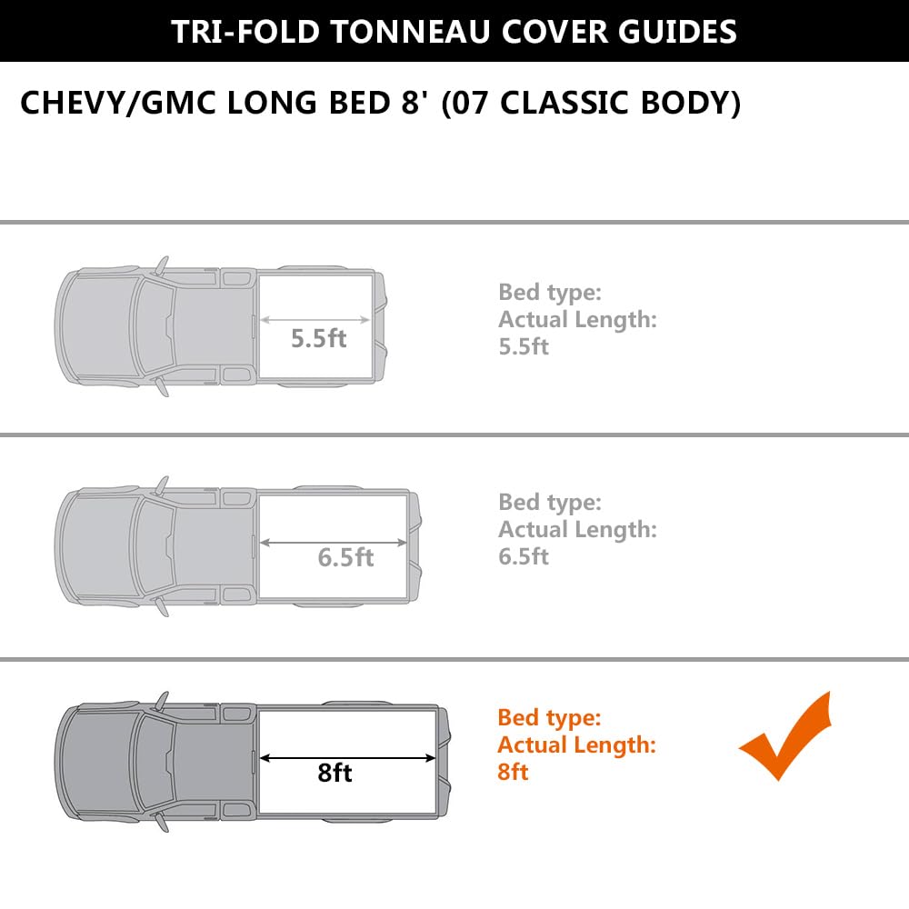 G-PLUS Hard Tri-Fold Truck Tonneau Bed Cover Folding Compatible with 1988-2007 Chevy Silverado/GMC Sierra (Excl. 2007 New Body Style)(07 Classic Body) 8' Long Bed (96")