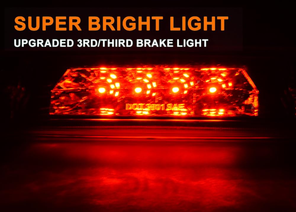G-PLUS LED Third 3rd Brake Cargo Light Compatible With 1997-2001 Cherokee, Rear Roof Center High Mount Stop Tail Light Replacement (Chrome Housing Clear lens)