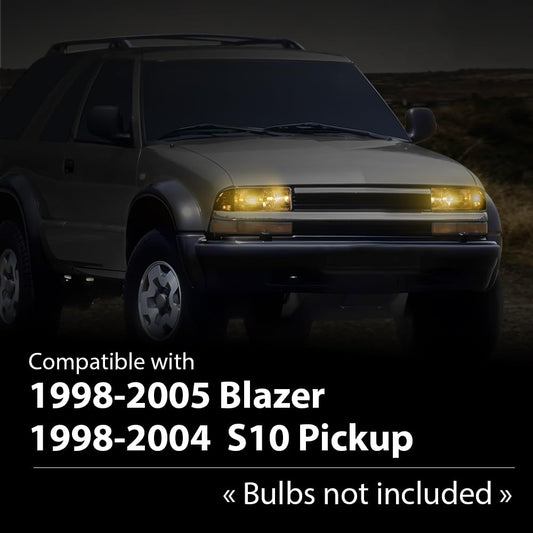 G-PLUS Headlights Assembly Fit Chevy Blazer Base LS LT Trailblazer Xtreme ZR2 S10 ZR5 SS Xtreme 1998-2005 Bumper Headlamps Clear Lens Chrome Housing Clear Reflector,faros delanteros