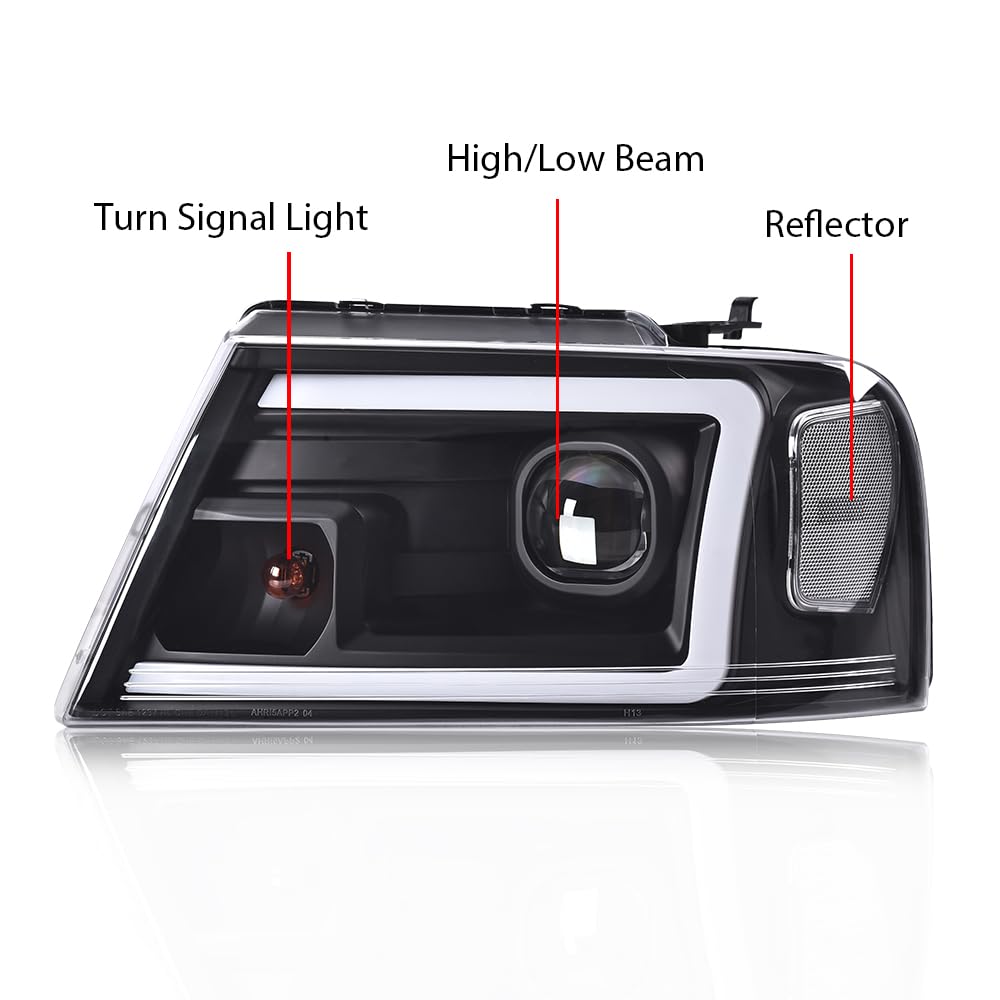 G-PLUS LED DRL Headlights Compatible with Ford F150 2004-2008/Fit 2006-2008 Lincoln Mark Lt(NOT Compatible with 2004 F150 Heritage/Flareside Beds Models) Clear lens Black Housing Clear Reflector