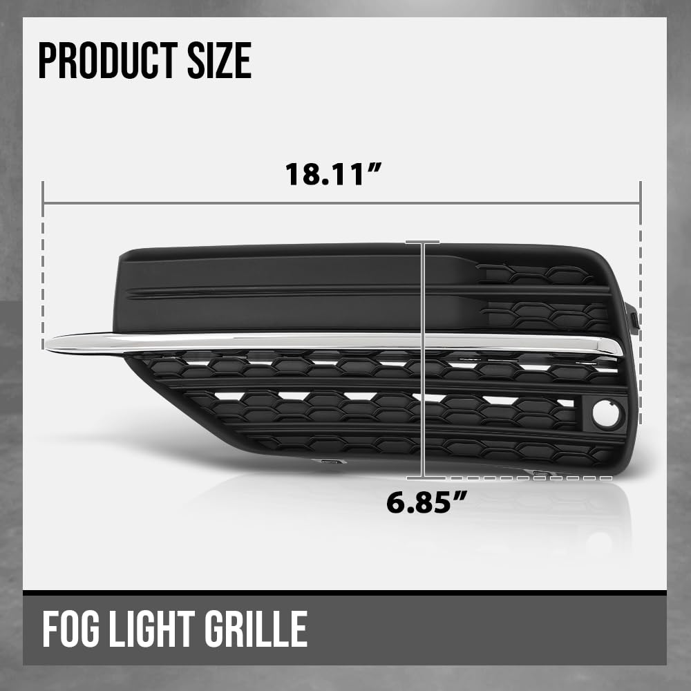 G-PLUS Left Driver Side Front Bumper Fog Light Lamp Grille Compatible with Volvo XC90 2016 2017 2018 2019 313830440, VO1038108 Chrome Black