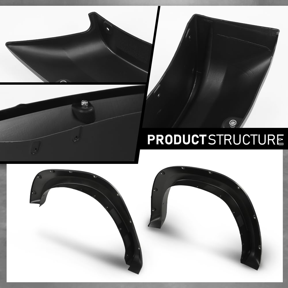 G-PLUS Fender Flares Pocket Riveted Compatible with Dodge Ram 1500 2WD/4WD 2019 2020 2021 2022 2023 NOT Fit Rebel Models Wheel Opening Molding Arch Trim 4PCS Black