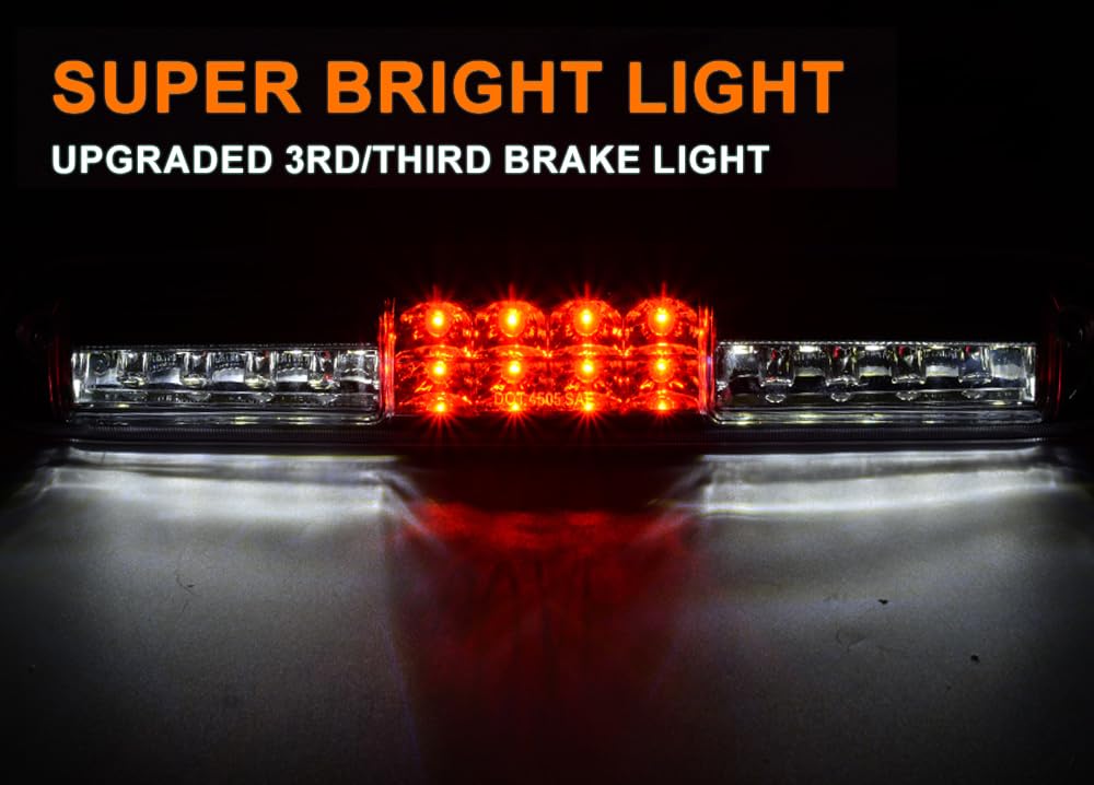 G-PLUS LED Third 3rd Brake Cargo Light Compatible With 1999-2007 Chevy Silverado/GMC Sierra1500 2500 3500,Rear Stop Tail Light Replacement(Chrome Housing Clear Lens)
