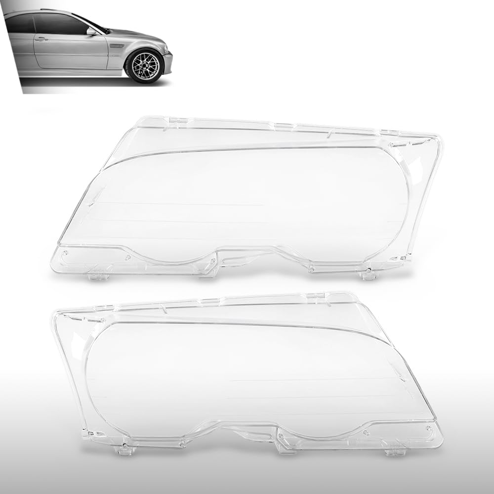 G-PLUS Headlight Lens Cover Compatible with BMW E46 3-Series 2DR 1999-2003 Fit BMW M3 Pre-Facelift 2-Door 2001-2006 Left & Right Pair Front Headlamp Lens Cover Clear
