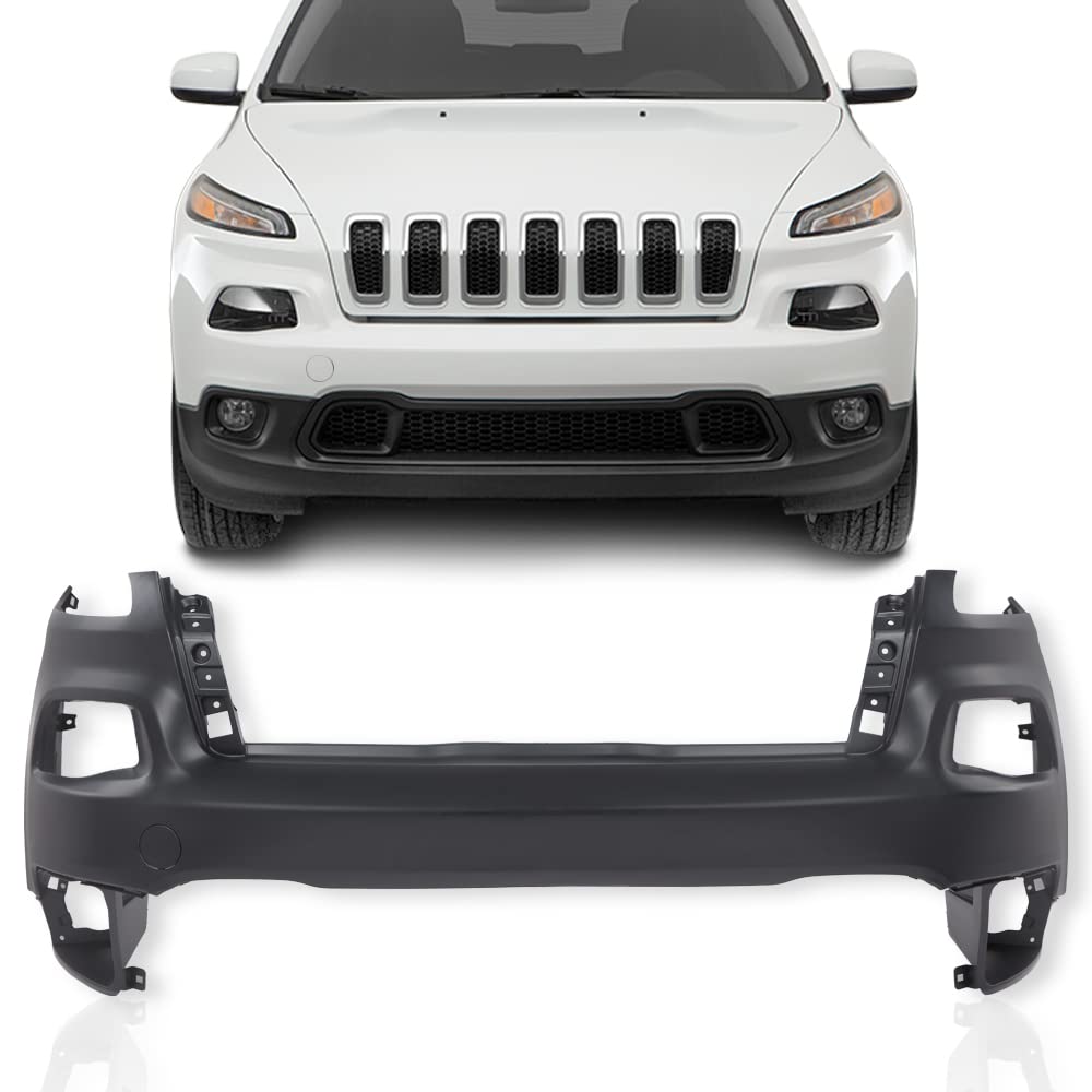 G-PLUS Front Upper Bumper Cover Compatible with Jeep Cherokee 2014 2015 2016 2017 2018, Not Fit Trailhawk Models, 5NJ52TZZAB CH1014112, Primered Black