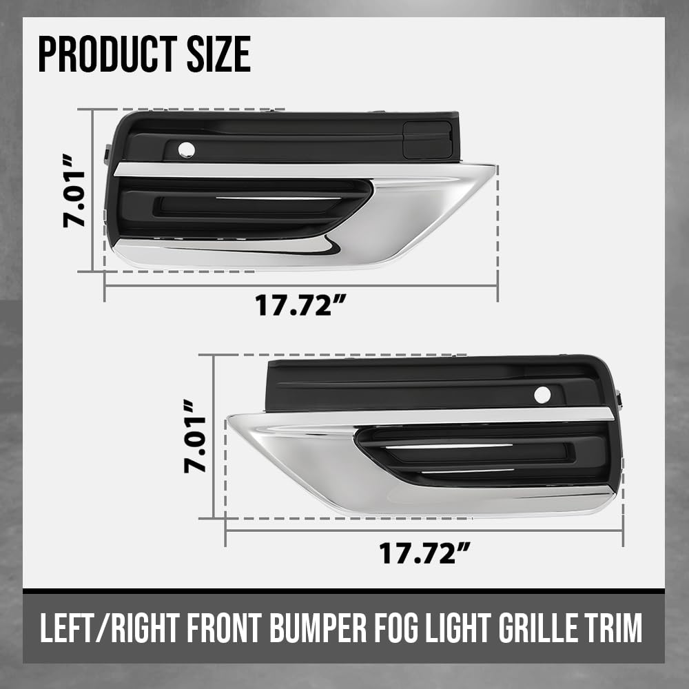 G-PLUS Bumper Fog Light Grille Grill Trim Front Left & Right Side Compatible with Volvo XC90 2020-2024 31663514, 31663515 Chrome Black