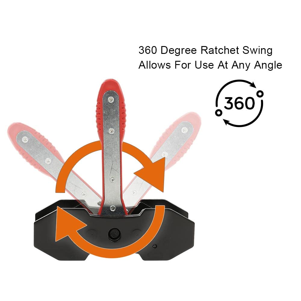 G-PLUS Brake Caliper Piston Press Tool 360° Ratcheting Caliper Spreader with 2 Steel Plate Adapters Single Twin Quad Piston Universal Fit for Cars Trucks Commercial Vehicles Red
