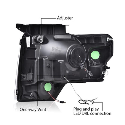 G-PLUS LED Left + Right Side Tube Dual Projector Headlights & Tail Lights Compatible with 2009-2014 Ford F150 (Clear Lens Chrome Housing Headlights + Tail Lights)