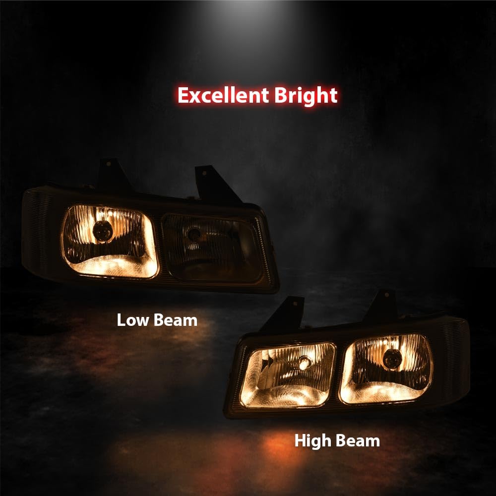 G-PLUS Headlights Assembly w/Bulbs Compatible with Chevy Express 1500 2500 3500 Van 2003-2019/Compatible with GMC Savana 1500 2500 3500 Van 2003-2019 Headlamp Clear Lens Chrome Housing Amber Reflector