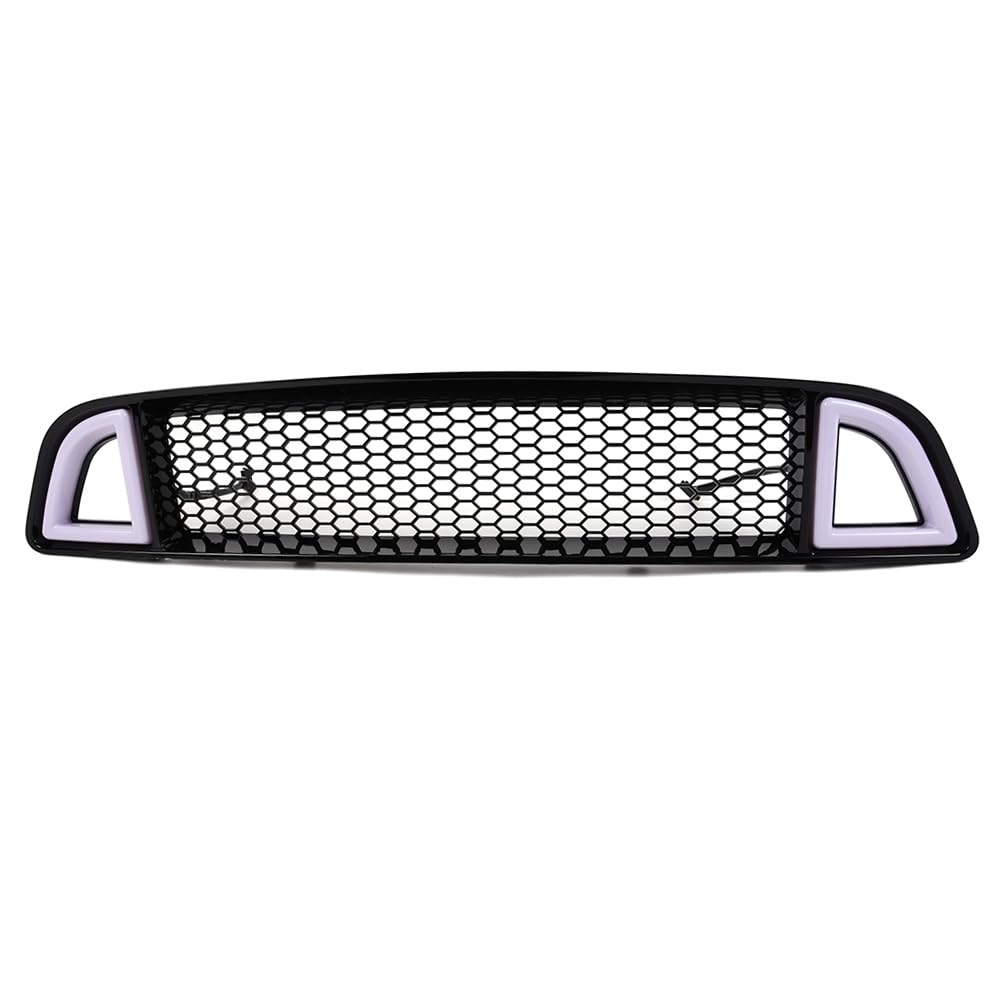 G-PLUS Honeycomb Mesh Front Bumper Upper Grill Compaitble with Ford Mustang 2013-2014 (Except Shelby) Upper Hood Grille With DRL LED Yellow Turn Signal Clear Lens ABS