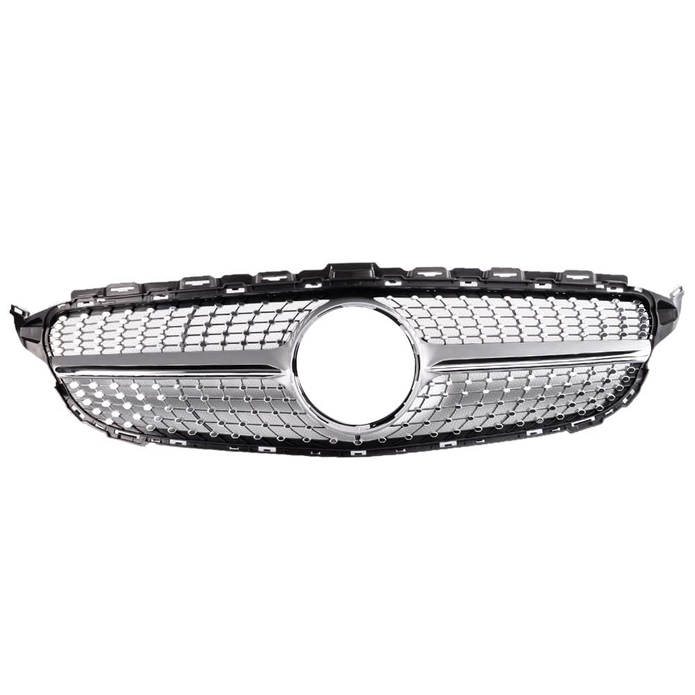 Front Diamond Style Grille Grill Trim Shell Compatible with W205 C Class C250 C300 C400 C450 AMG Sport 2015 2016 2017 2018 Without Camera