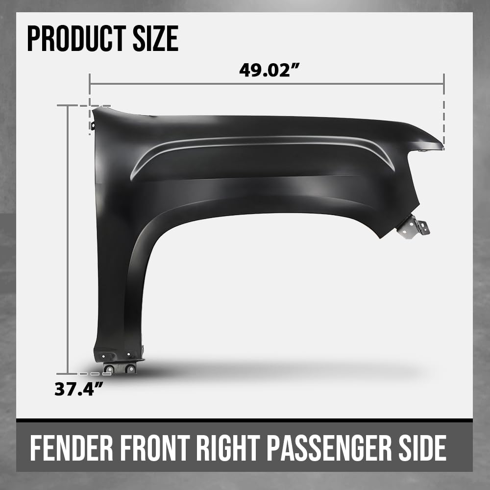 G-PLUS Fender Front Right Side Compatible with GMC Canyon (submodel: Base, SL, SLE, SLT) 2015-2020, Fit GMC Canyon Denali 2017-2022 GM1241405, 23373628 Primed Black