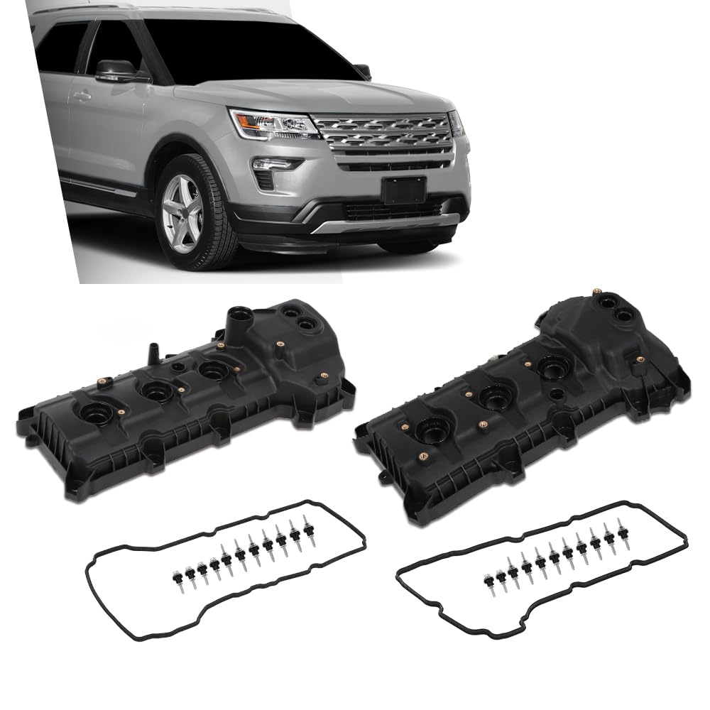 G-PLUS Engine Valve Cover Set Compatible with Ford Edge 2011-2018 Fit Ford F150 Mustang 2011-2017 w/o Cam Sensor Port Hole, Non-Turbo Black