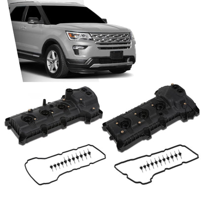 G-PLUS Engine Valve Cover Set Compatible with Ford Edge 2011-2018 Fit Ford F150 Mustang 2011-2017 w/o Cam Sensor Port Hole, Non-Turbo Black
