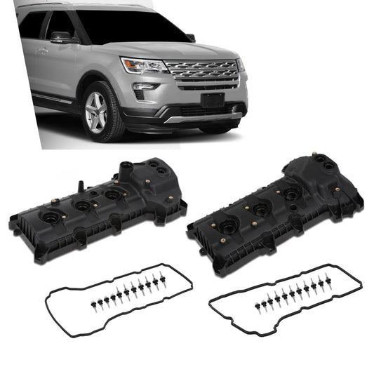 G-PLUS Engine Valve Cover Set Compatible with Ford Edge 2011-2018 Fit Ford F150 Mustang 2011-2017 w/o Cam Sensor Port Hole, Non-Turbo Black