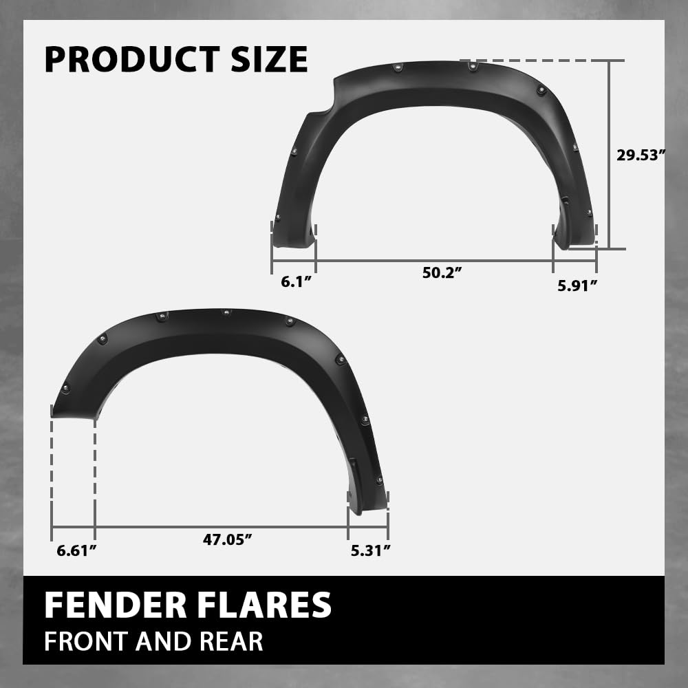 G-PLUS Pocket Riveted Fender Flares Compatible with Dodge Ram 1500 2WD/4WD 2019 2020 2021 2022 2023, NOT Fit Rebel Models (Smooth)