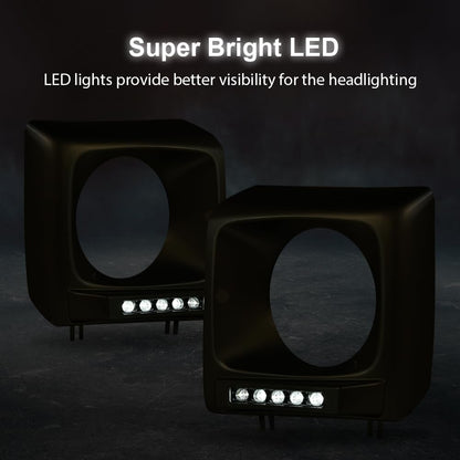 G-PLUS Silver Headlight Bezel with LED DRL Light Strip & Wire harness Compatible with 1990-2018 Mercedes Benz G-class W463 G63 G65 G500 G550 G55 AMG
