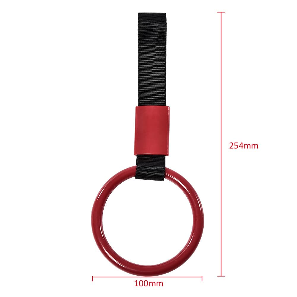 G-PLUS JDM Tsurikawa Ring Round Subway Train Bus Car Handle Hand Straps Drift Charm, Rear Bumper Warning Ring (Red)