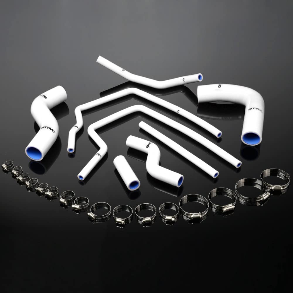 G-PLUS Silicone Radiator Coolant Tube Kit Clamps Compatible With 1996-2000 Subaru Impreza GC8 GF8 STI EJ20 WRX,White