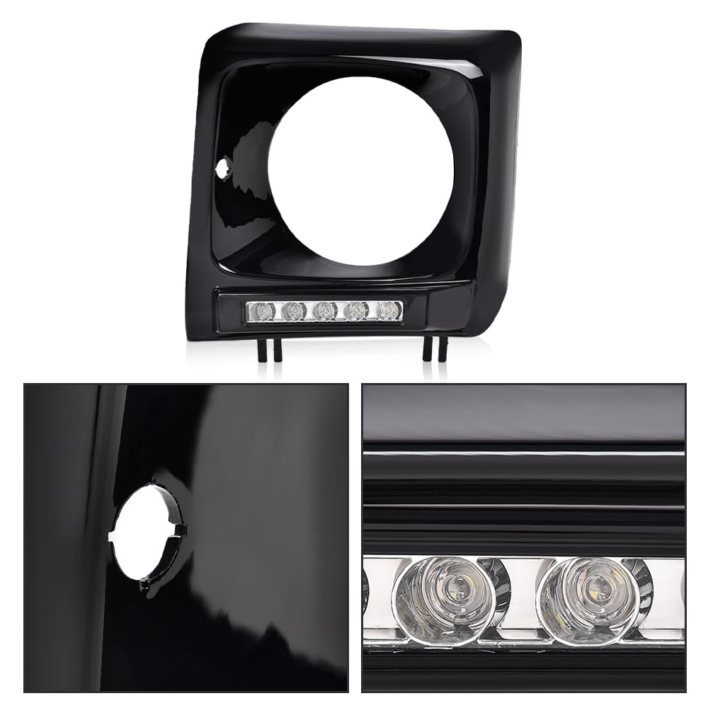 G-PLUS Black Headlight Bezel w/LED DRL Light Strip & Wire harness Compatible with 1990-2018 Mercedes Benz G-class W463 G63 G65 G500 G550 G55 AMG