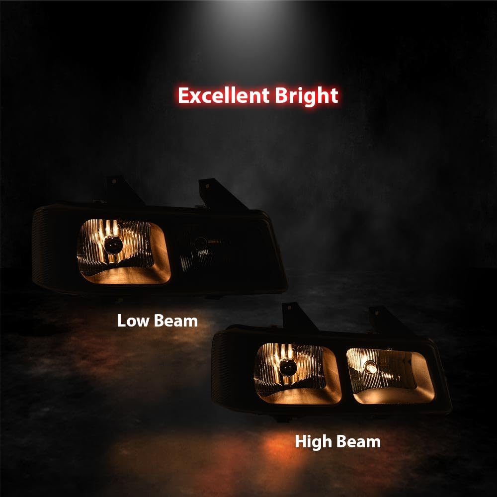 G-PLUS Headlight w/Bulbs Fit Chevy Express GMC Savana 1500 2003-2014/2500 3500 4500 2003-2023,Right Headlamp Clear Lens Black Housing Amber Reflector Bumper Headlamps,faros delanteros Assembly