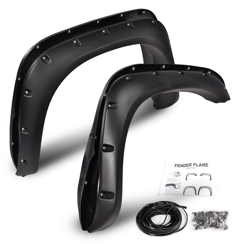 G-PLUS Fender Flares 4 PCS Compatible with Dodge Ram 1500 2002-2008/ Ram 2500 3500 2003-2009 (Not Fit 06-09 8ft Long Bed Models/Dually Models) Textured Pocket-Riveted Wheel Flares Protector Cover