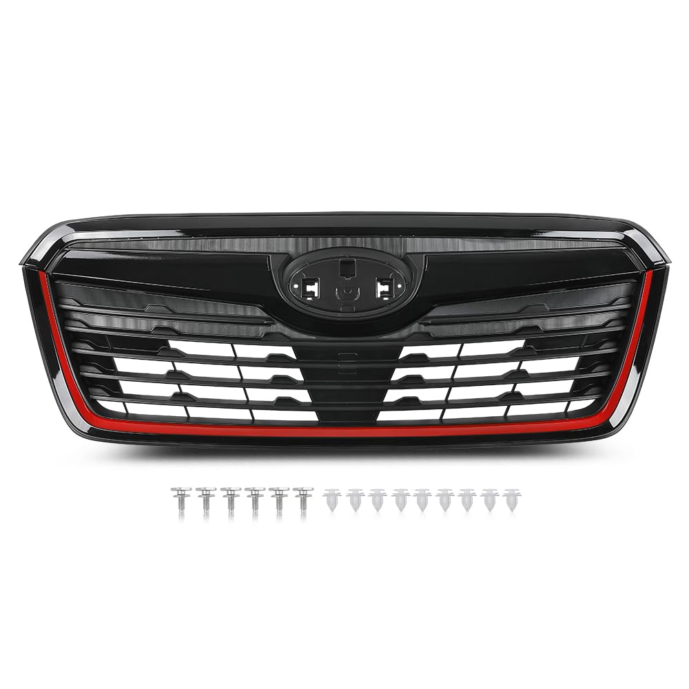G-PLUS Front Grill w/Camera Hole Gloss Black w/Red Line Compatible with Subaru Forester 2019-2021 91121SJ040