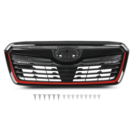 G-PLUS Front Grill w/Camera Hole Gloss Black w/Red Line Compatible with Subaru Forester 2019-2021 91121SJ040