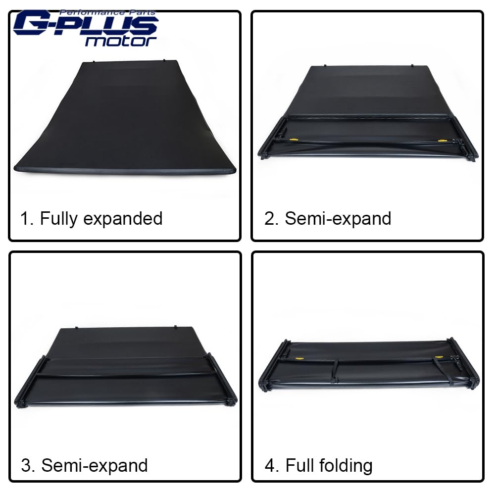 G-PLUS Soft Quad Fold Truck Bed Tonneau Cover Folding Bed Covers Compatible with Ford F150 2015-2020 8' Long Bed (96")