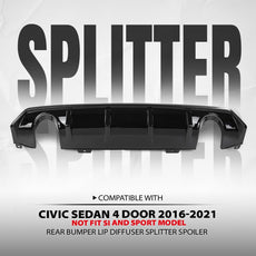 G-PLUS Rear Bumper Lip Diffuser Splitter Spoiler for Honda Civic Sedan 2016-2021 Gloss Black Product Specifications