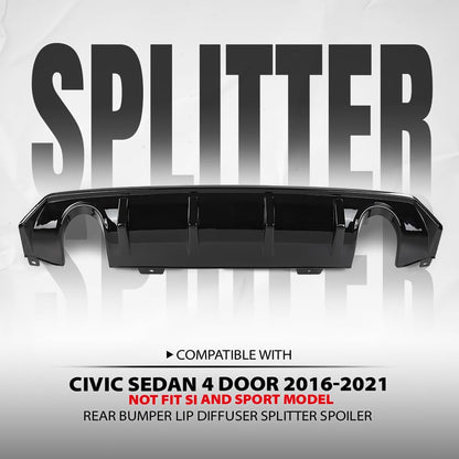 G-PLUS Rear Bumper Lip Diffuser Splitter Spoiler Compatible with Honda Civic Sedan 4 Door 2016 2017 2018 2019 2020 2021 (Not Fit Si and Sport Model) Glossy Black