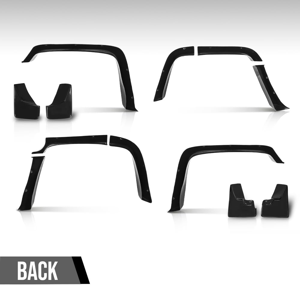 G-PLUS 80mm Fiberglass FRP Fender Flares (8 PCS) & Mud Flaps (4 PCS) Compatible with Hummer H3 Black