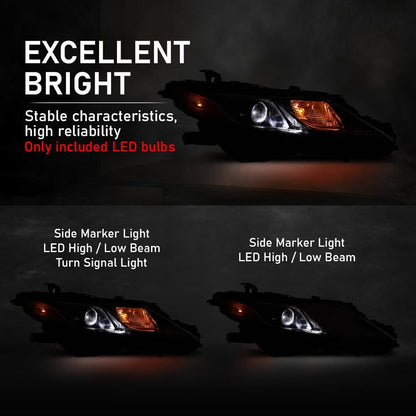 G-PLUS Projector Headlight w/Bulb Compatible with Toyota Camry LE SE 2018-2022 Right Passenger Clear Lens Black Housing Amber Reflector TO2503255Bumper Headlamps,faros delanteros
