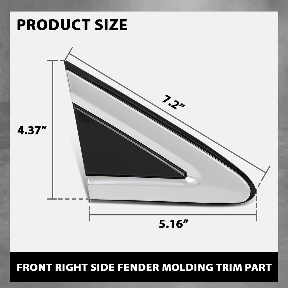 G-PLUS Front Right Side Fender Molding Trim Part Mirror Corner Triangle Trim View Mirror Flag Applique Panel Cover Compatible with Cadillac XTS 2013-2019 22955948 Chrome and Black