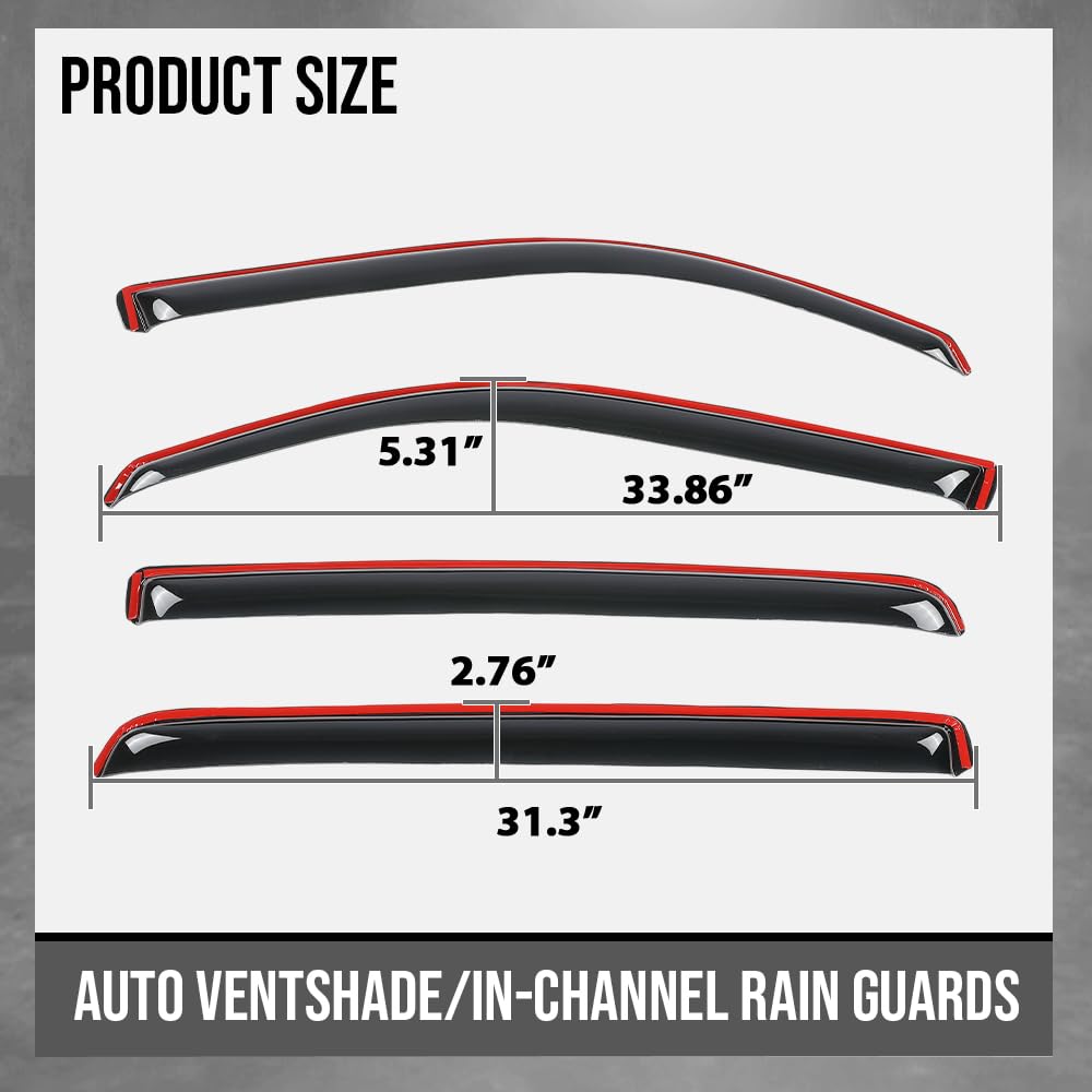 G-PLUS in-Channel Auto Vent Window Visor 4pcs Compatible with Dodge Ram 1500 Crew Cab 2019-2025 Not Fit Classic Body Style or Quad Cab in-Channel Rain Guards Smoke