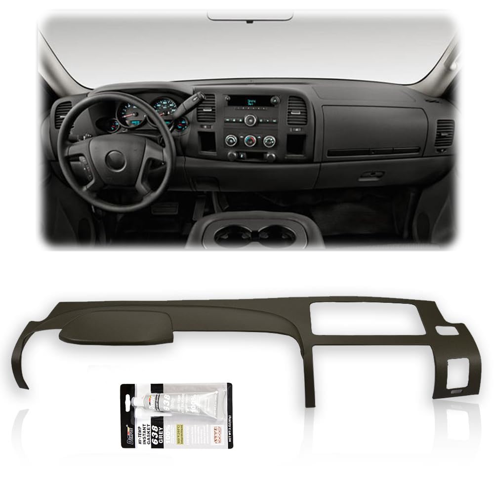 G-PLUS TPE Half Dash Cover Compatible with Chevy Silverado LS/LT/WT 2007-2013, Fit GMC Sierra SL/SLE 2007-2013, Only Covers Front Portion of Dash (NOT Fit LTZ/Denali/SLT Models) Grey