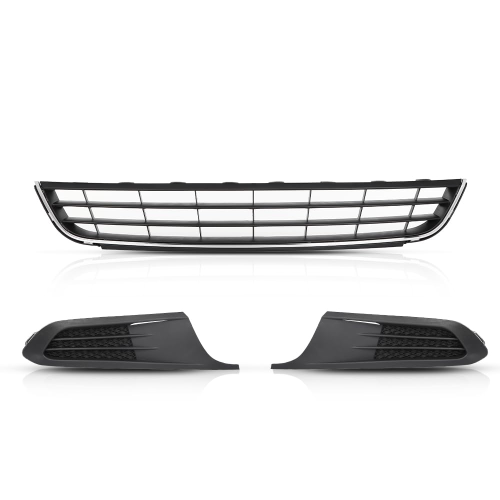 G-PLUS Front Bumper Lower Grille & Fog Light Bezel Compatible with Volkswagen Jetta Sedan 2011-2014 Black (NOT Fit any Wagon Models) 5C6853671RYP, 5C68536659B9, 5C68536669B9, VW1036120 Chrome Grill
