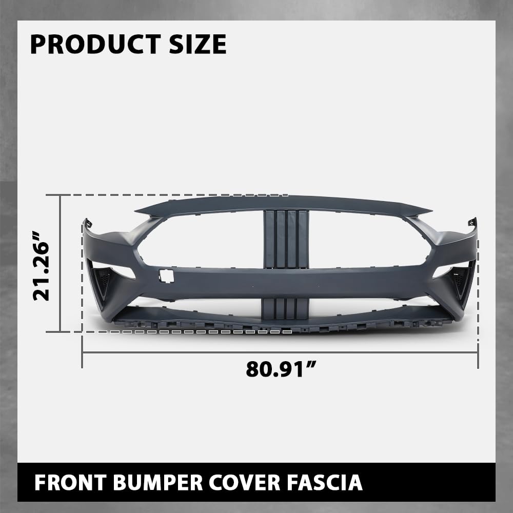 G-PLUS Front Bumper Cover Fascia Compatible with Ford Mustang 2018 2019, JR3Z17D957DAPTM, FO1000746, Primed Black