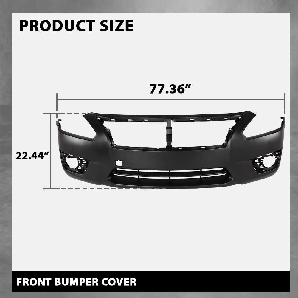 G-PLUS Front Bumper Cover Compatible with Nissan Altima Sedan 2013 2014 2015 w/Fog Light Holes & Tow Hook Hole, 620223TA0H, NI1000285